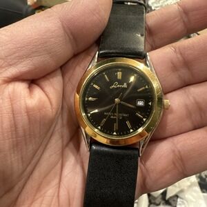 Working Lorelli Men's Watch Gold Tone Black Leather Strap Japan 36mm Fit 8in"